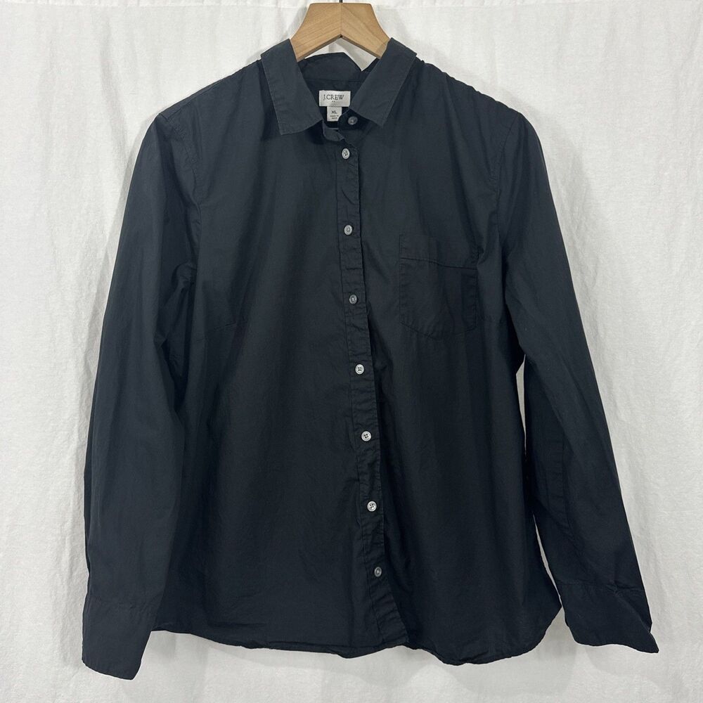 J. Crew Factory Button Up Poplin Signature Fit Black Shirt Womens Sz XL Cotton